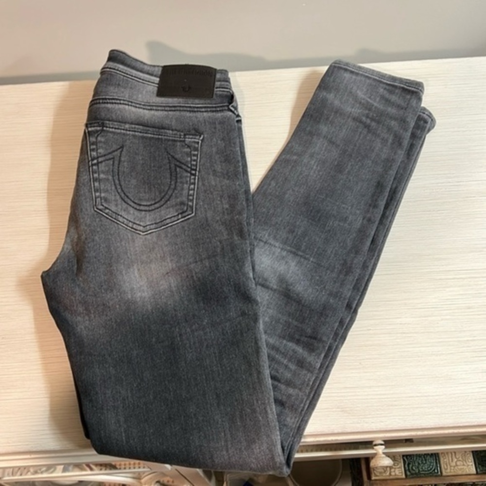 True Religion  Gray super skinny Jeans Halle size 26 mid rise